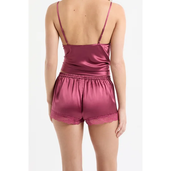 Short en soie détails dentelle