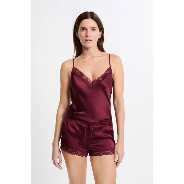 Short en soie détails dentelle