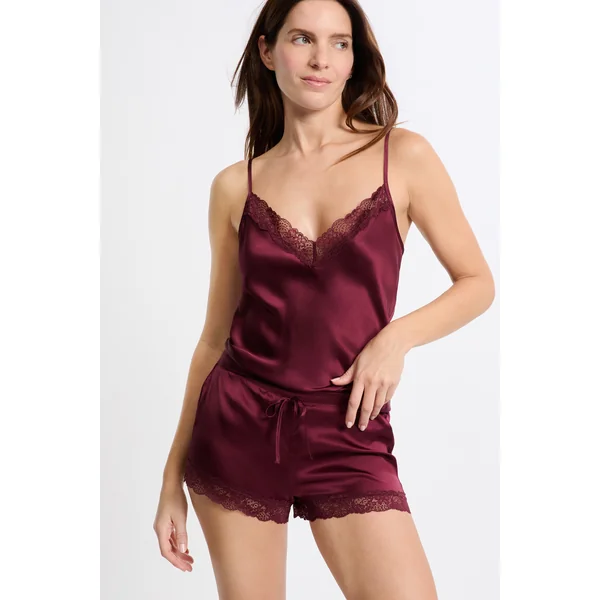 Short en soie détails dentelle