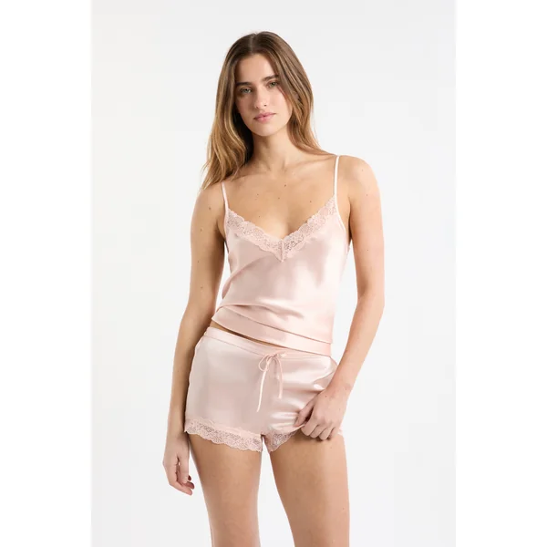 Short en soie détails dentelle