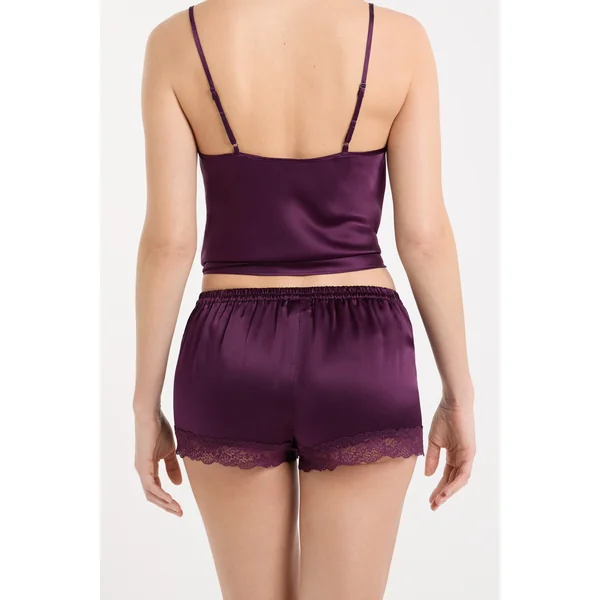 Short en soie détails dentelle