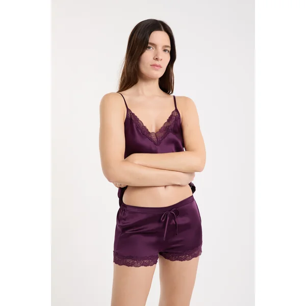 Short en soie détails dentelle