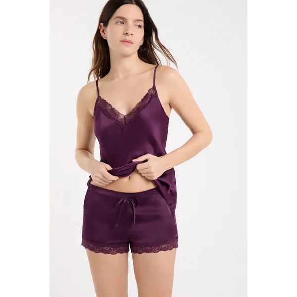 Short en soie détails dentelle