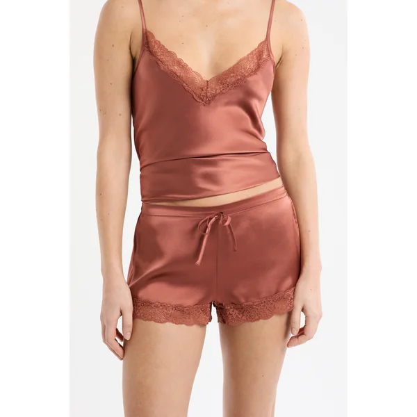 Short en soie détails dentelle