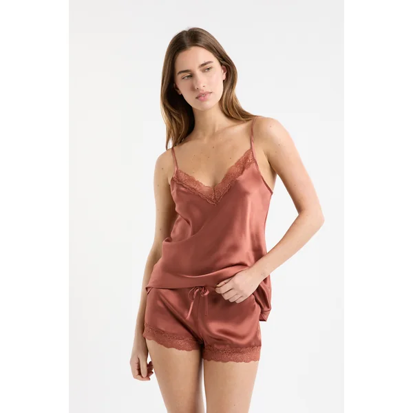 Short en soie détails dentelle