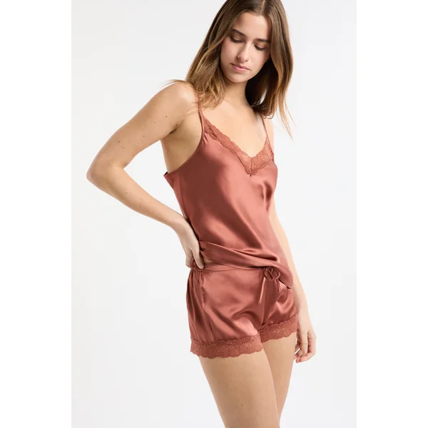 Short en soie détails dentelle