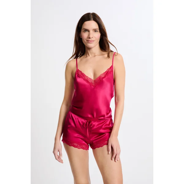 Short en soie détails dentelle