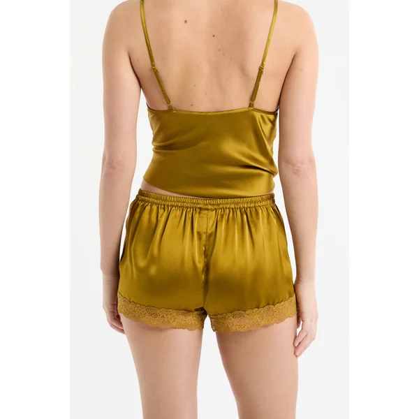 Short en soie détails dentelle