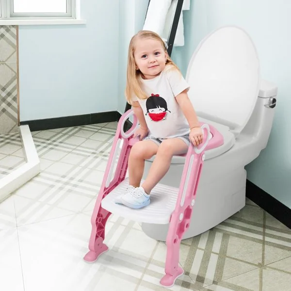 Siège de Toilettes pour Bébé Réglable et Pliable avec Echelle Siège Rembourré Capacité de Charge Max.75KG