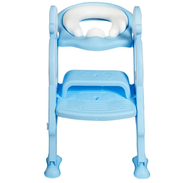 Siège de Toilettes pour Enfants de 1 à 8 Ans Réglable Pliable Siège Rembourré Marche Large Capacité 50 kg Bleu + Blanc