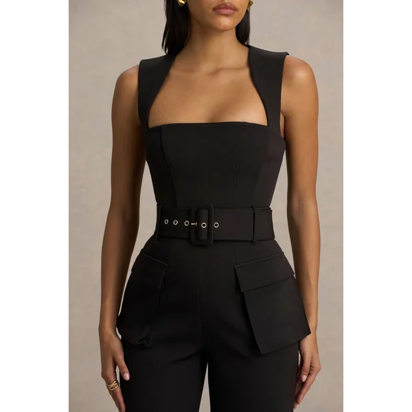 Solice | Combinaison tailleur noire à encolure carrée