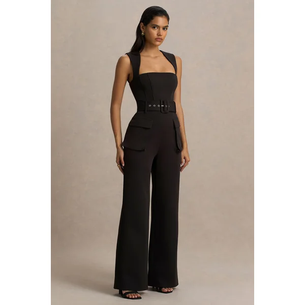 Solice | Combinaison tailleur noire à encolure carrée