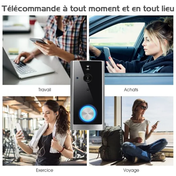 Sonnette et Carillon Vidéo sans Fil Camera de Sécurité 1080P Wifi Audio Angle Large 166° Vision Nocturne Mouvement PIR