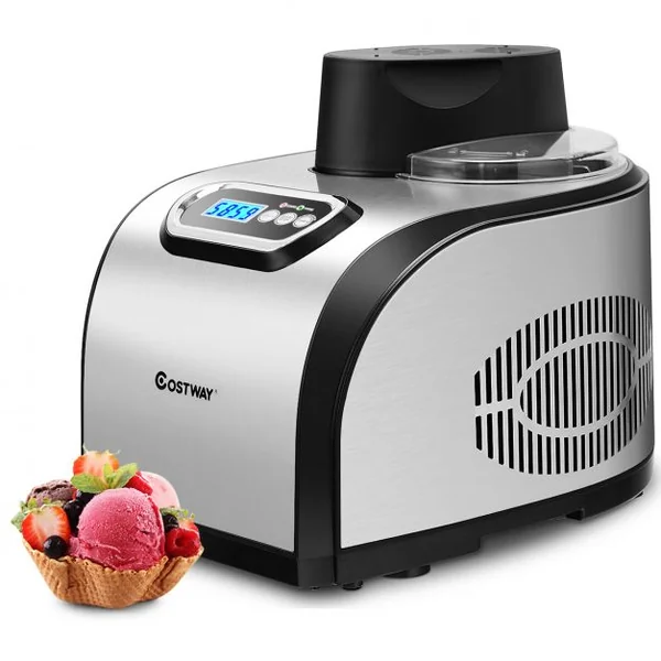 Sorbetière Machine à Glace 1,5 L en Acier Inoxydable avec Affichage LED