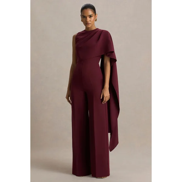 Sorenia | Combinaison bordeaux à col haut et manche cape unique