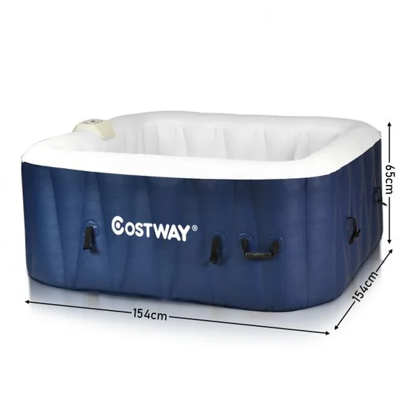Spa Gonflable 1800w Carré 558l pour 4 Personnes 220v-240v Gonflage Automatique Chauffage Accessoires 154x154x65cm Bleu