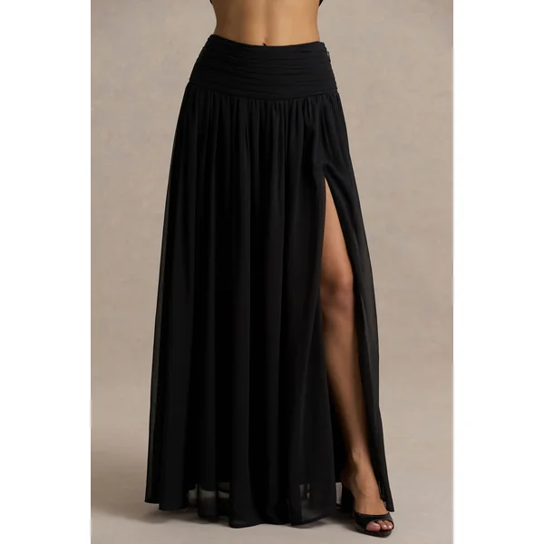 Spencer | Jupe longue plissée en chiffon noir
