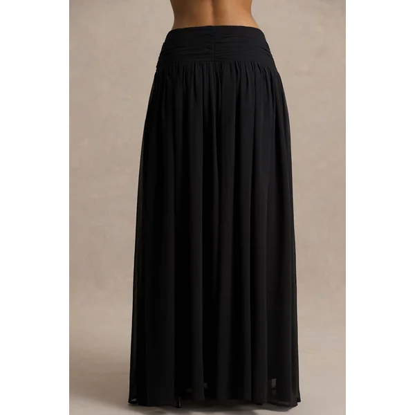 Spencer | Jupe longue plissée en chiffon noir