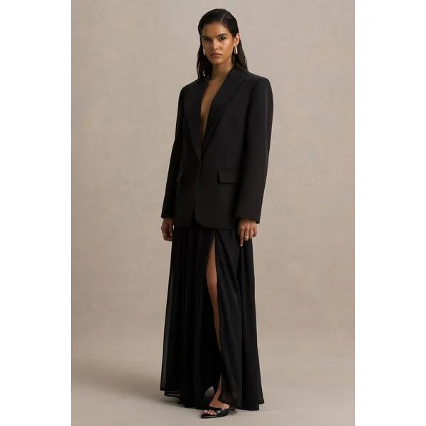 Spencer | Jupe longue plissée en chiffon noir