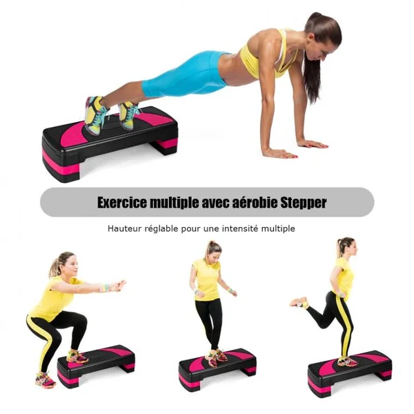 Stepper d'Aérobic Hauteur Réglable 3 Niveaux 10/15/20CM Surface Antidérapant Charge 250KG