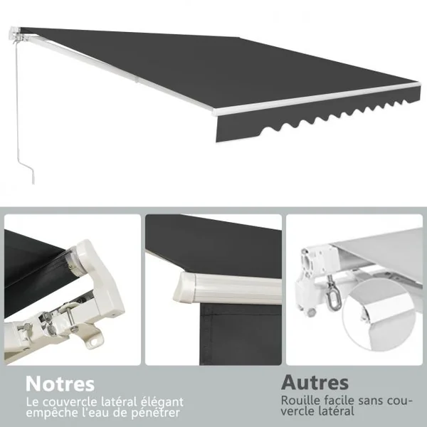 Store Banne de Balcon Rétractable 2,5x2M Tissu Résistant aux UV et à l'Eau Angle Réglable 5-35° Gris