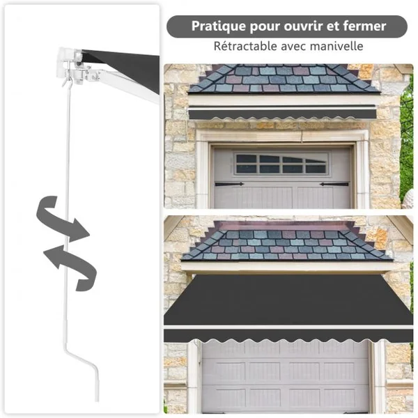 Store Banne de Balcon Rétractable 2,5x2M Tissu Résistant aux UV et à l'Eau Angle Réglable 5-35° Gris