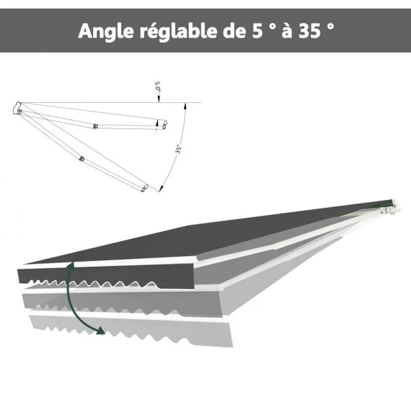 Store Banne de Balcon Rétractable 2,5x2M Tissu Résistant aux UV et à l'Eau Angle Réglable 5-35° Gris
