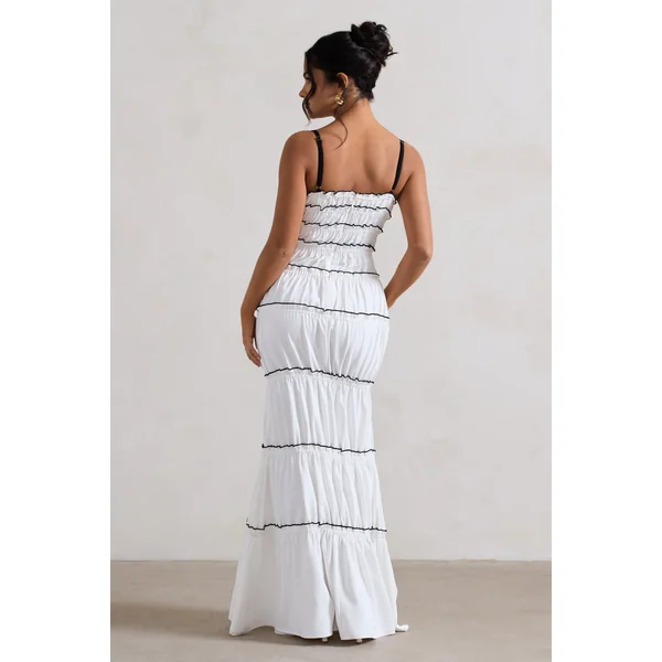 Summer Breeze | Robe longue blanche à bretelles avec volants et fronces