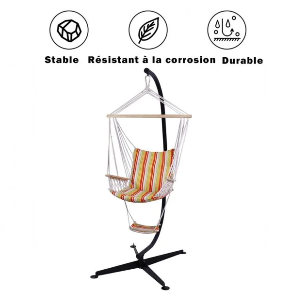 Support de hamac ou pour chaise suspendue Capacité 150 KG, en Fer de Haute Qualité, Moderne et stable, 112x79x205, Noir