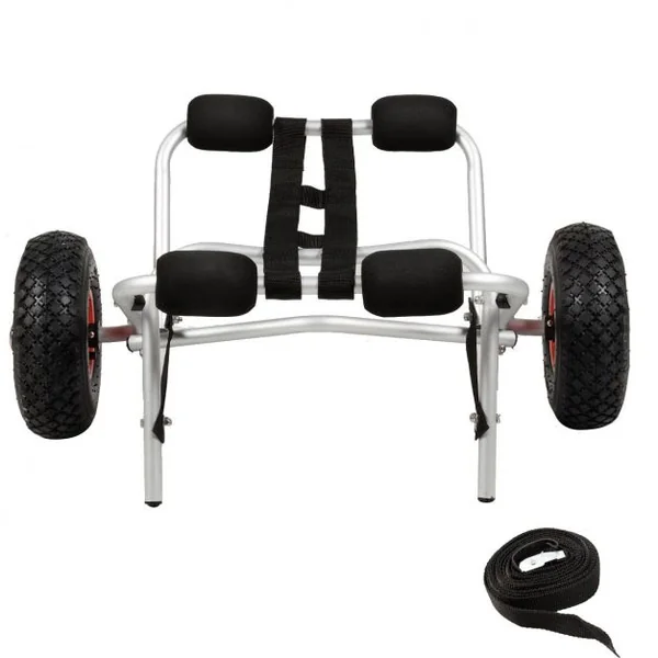Support de remorquage pour canoë-kayak en aluminium Capacité de charge 100kg, 2 roues 1 sangle de 4.5 m, 70 x 50 x 26 cm