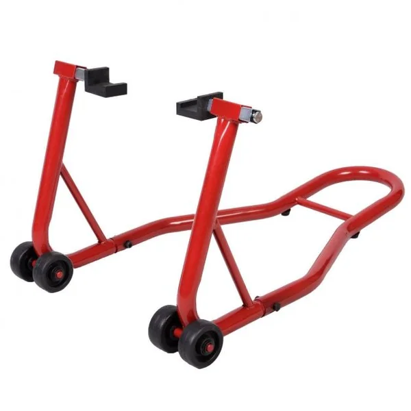 Support de Roue Béquille d'Atelier à Roulettes Paddock Lève Moto avec Bras Réglable en Acier 80x50x40cm Noir/Rouge