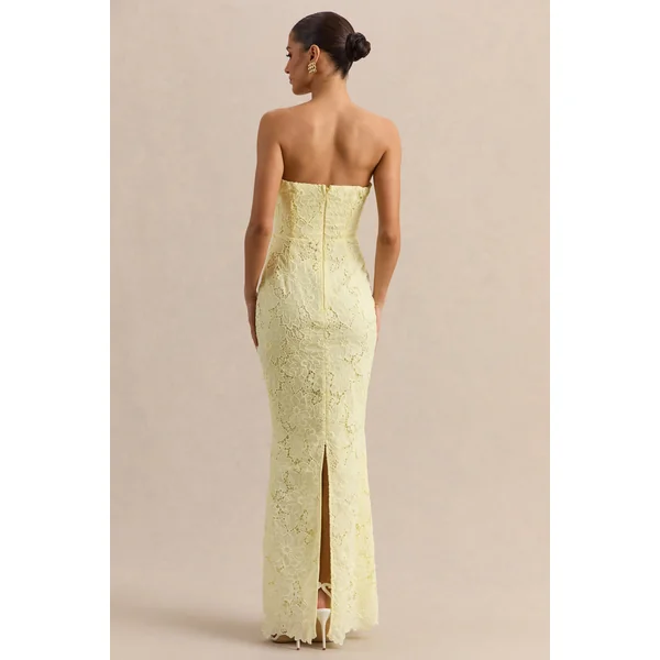 Suzie | Robe longue bandeau en dentelle citron