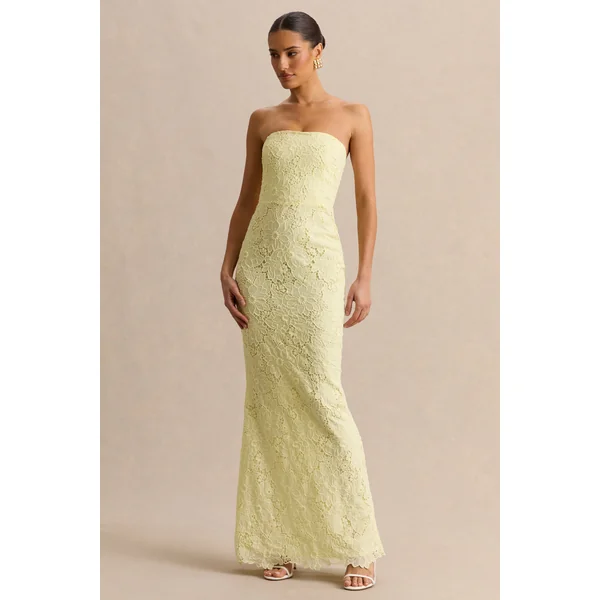 Suzie | Robe longue bandeau en dentelle citron