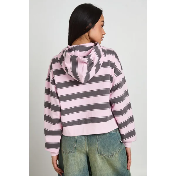 Sweat À Casynthétiqueche Boxy Zippé À Rayures