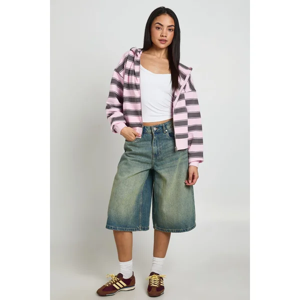 Sweat À Casynthétiqueche Boxy Zippé À Rayures