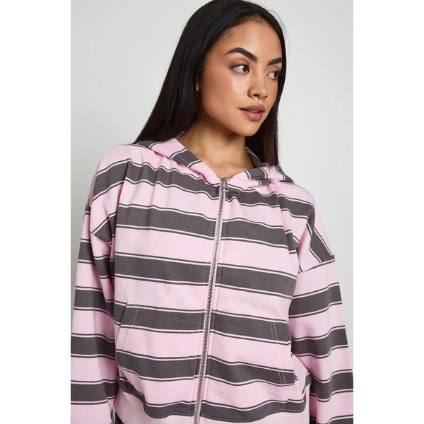 Sweat À Casynthétiqueche Boxy Zippé À Rayures
