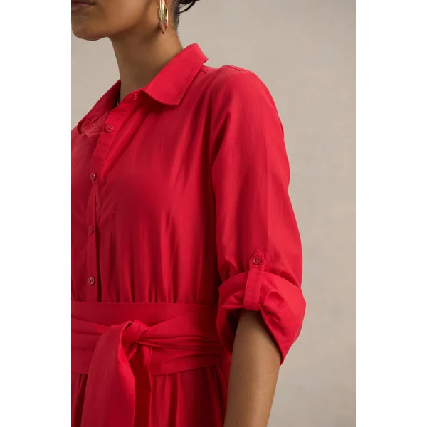 Sydney | Robe longue rouge à col rond avec détails à volants