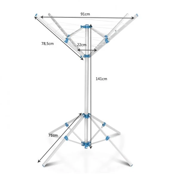 Séchoir à Linge Extérieur / Intérieur Pliable Support en Aluminium 100 x 100 x 150 cm avec 16 m corde à linge Hauteur Réglable