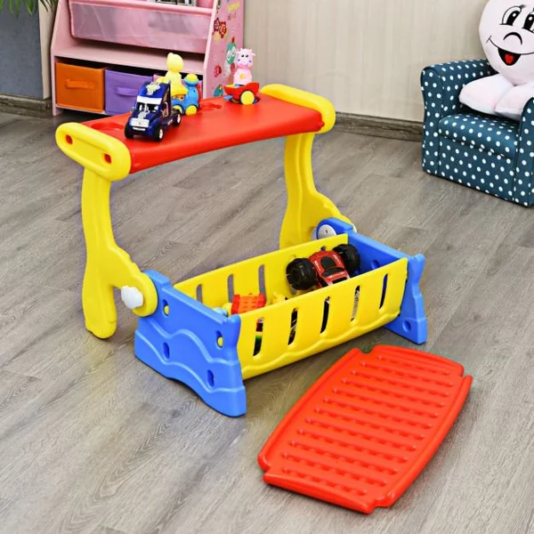 Table 3 en 1 pour Enfants de 3 à 7 Ans Table Convertible en Chaise et Coffre à Jouets Capacité 40 kg Multicolore