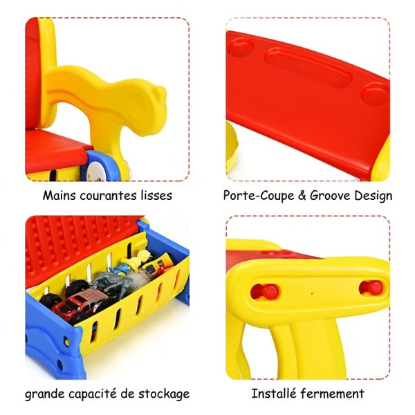 Table 3 en 1 pour Enfants de 3 à 7 Ans Table Convertible en Chaise et Coffre à Jouets Capacité 40 kg Multicolore