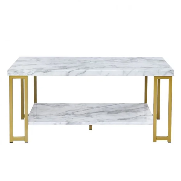Table Basse 2 Étages Imprimée Marbre Design Moderne Bout de Canapé 100x49,5x45cm
