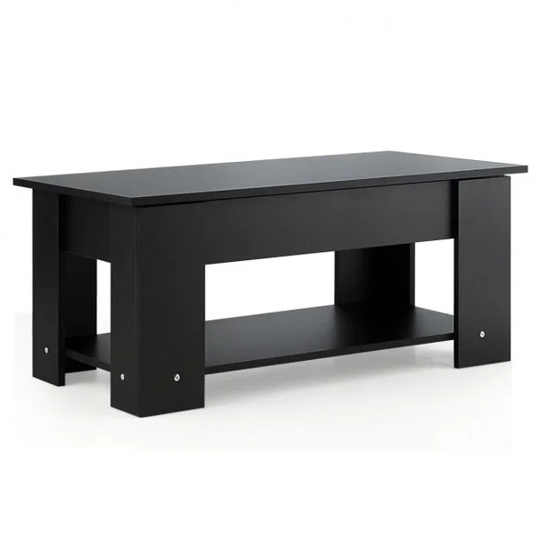 Table Basse avec Plateau Relevable et 1 Etagère pour Rangement Style Moderne en Aggloméré 98x51-74x42-56cm Noir