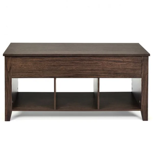 Table Basse avec Plateau Relevable Table de Salon Contemporaine Rectangulaire 3 Compartiments 105x50x48cm Marron