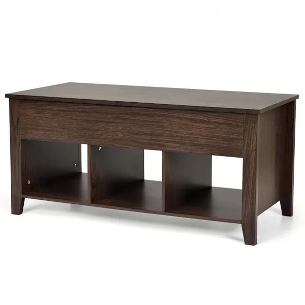 Table Basse avec Plateau Relevable Table de Salon Contemporaine Rectangulaire 3 Compartiments 105x50x48cm Marron