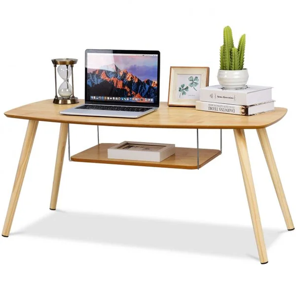 Table Basse moderne avec étagère en MDF Table Basse laquée Table à Café de style Scandinave 100 x 50 x 46 cm Couleur Naturel