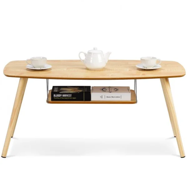 Table Basse moderne avec étagère en MDF Table Basse laquée Table à Café de style Scandinave 100 x 50 x 46 cm Couleur Naturel