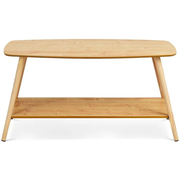 Table Basse moderne avec étagère en MDF Table Basse laquée Table à Café de style Scandinave 100 x 50 x 46 cm Couleur Naturel