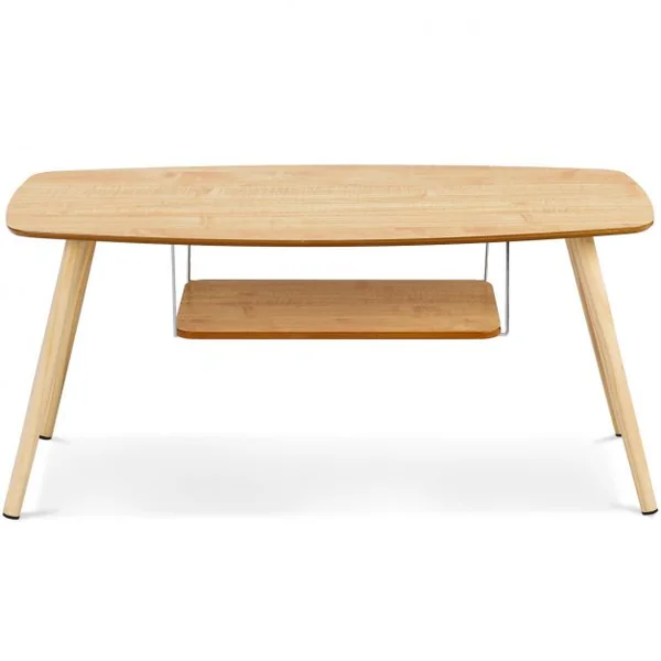 Table Basse moderne avec étagère en MDF Table Basse laquée Table à Café de style Scandinave 100 x 50 x 46 cm Couleur Naturel