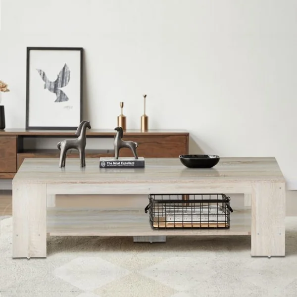 Table Basse Moderne Robuste avec Étagère de Rangement Capacité Table 15kg Étagère 8kg en Mdf 120x55x34cm Noyer