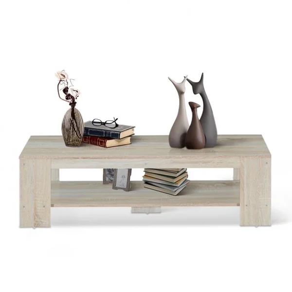 Table Basse Moderne Robuste avec Étagère de Rangement Capacité Table 15kg Étagère 8kg en Mdf 120x55x34cm Noyer